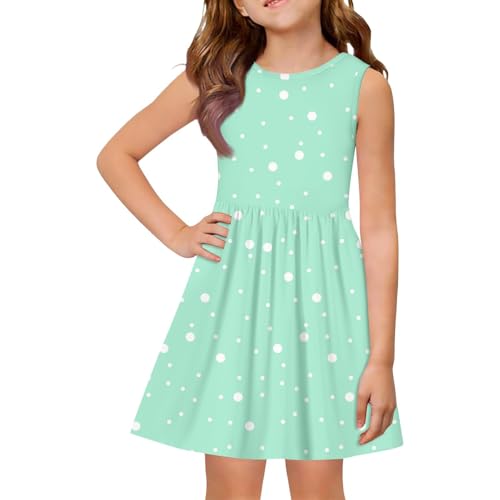 Mjjsk Vestidos de verano para niñas, casual, sin mangas, acampanado, cuello redondo, elegante, para vacaciones, patinadora, vestido ligero, A 2 green, 7 8 años