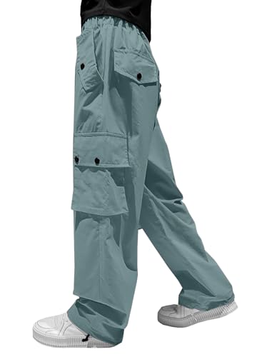 Image of HENGAO Girls Cargo Pants Parachute Casual Jogger Y2K 5-14 Years | Kids Baggy pants Parachute, Drawstring, with Pockets, Elastic High Waist, Loose Trousers Streetwear