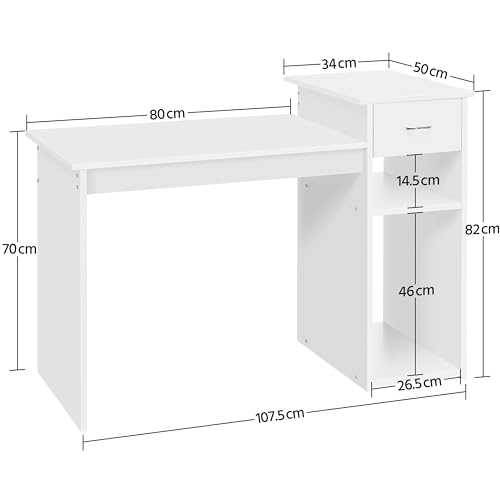 Miniatura 3 de Yaheetech Mesa De Ordenador Con Cajon 107,5x50x82cm Escritorio Para Oficina Con Estantería Escritorio Estilo Moderno Para Computadora Blanco Brillo Gran Capacidad De Almacenaje