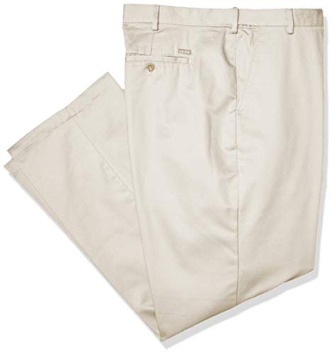 IZOD Men's Big and Tall Flat Front Extended Twill Pant, Stone, 44W x 32L