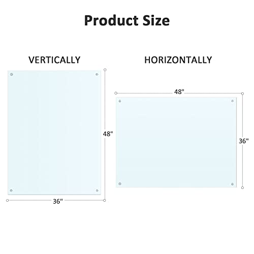 Tianse Glass Whiteboard, Magnetic Dry Erase White Board - 48" X 36" Large Frameless Clear Wall Hanging Mount Whiteboard For Office, Home, School, Includes Markers, Magnets, Marker Tray, Eraser #TOP6