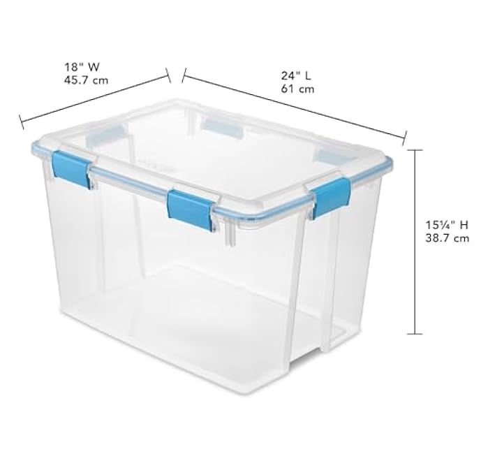 80 Qt,Durable 24 Inch Clear Storage Bin with Weather Resistant Gasket and Secure Latch Lid - Blue Container for Efficient Home Organization,weathertight storage containers