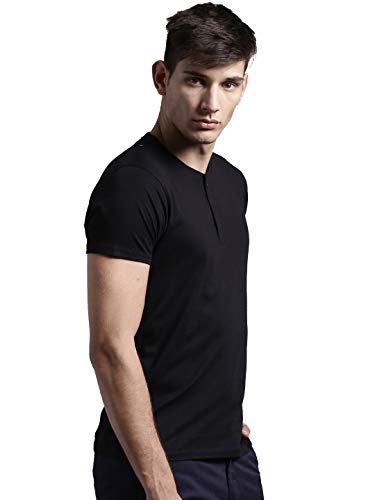 Image of LAZYCHUNKS Henley Neck Men's Cotton Half Plain Sleeves Slim Fit T-Shirt | Round Neck Men's Tshirt | Solid Colors | Summer Wear | - Multicolor