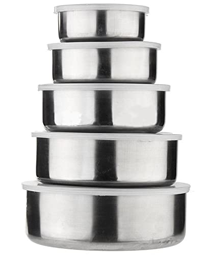True Face Bowl Set 5 Pcs Stainless Steel Food Storage Bowls with 5 Lids Set Cover Nesting Bowls with Lids