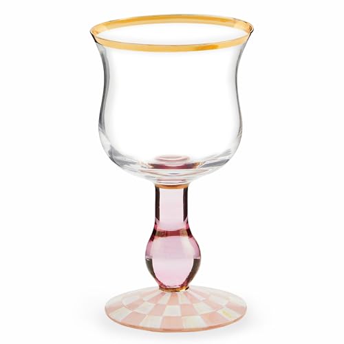 Mackenziechildsstemmedwineglassdecorativewineglassware16ouncespinkandwhiterosycheck Urban Country Home Decor Mackenzie childs stemmed wine glass decorative wine glassware 16 ounces pink and white rosy check urban country home decor