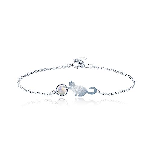 Wikimiu Pulseras para Mujer plata 925, Diseño de piedra de luna de gato, Joyería de moda dulce, Regalo para mujer para el día de san valentín de cumpleaños