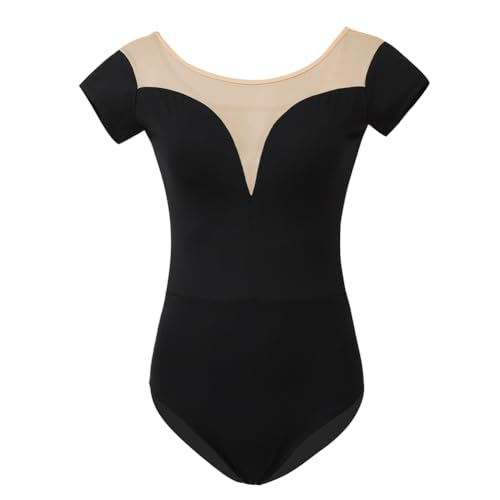 ROYAL SMEELA Maillot danza manga corta mujer body bailarina mujer maillot danza ballet adulto maillot de danza para adulto maillot baile mujer maillot bailarina body negro baile body danza ballet