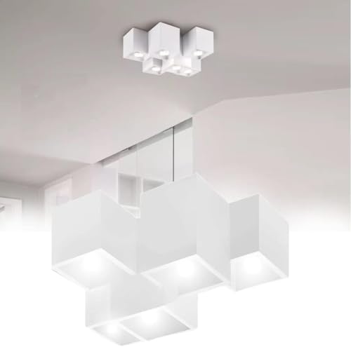 TOT ELECTRIC Plafoniera 5 Cubi da soffitto in gesso bianco verniciabile con attacco GU10 lampada lampadario cubico rettangolare quadrata