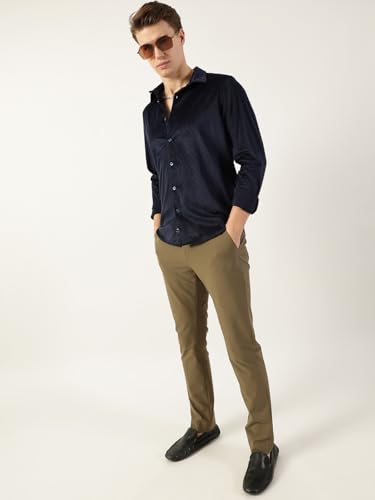 Image of Thomas Scott Men's | Solid | Textured Fabric | Full Sleeve | Slim Fit | Polyester-Blend | Spread Collar | Casual Shirt