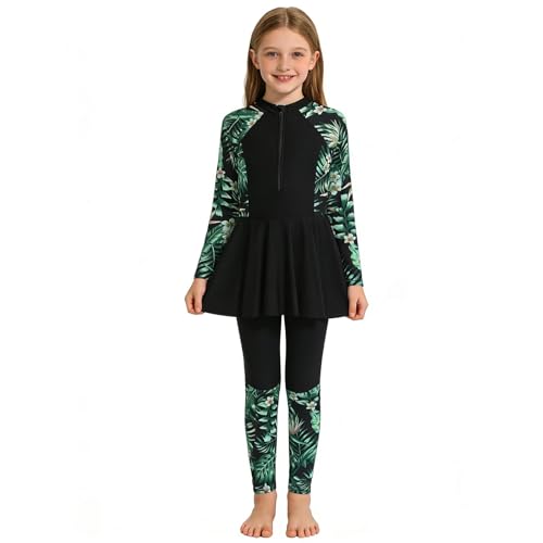 Traje de baño de 2 Piezas para niña musulmán Burkini Modest Vestido de baño de Manga Larga y pantalón Conjunto Rashguard Anti UV