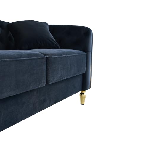 Image of KEIKI 87 inch Chesterfield Velvet Button Tufted Sofa with High Density Foam Cushions, Modern Style 3-Seater Couch with Gold Strip Trim Decoration, Easy Assembly, for Apartment, Living Room, Office, Black