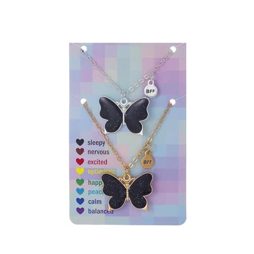 2Pcs Cute Animal Color Changing Matching Charm Necklace Butterfly Cat Turtle Flamingo Temperature Sensing Necklace for Women Couple Friendship Jewelry Birthday Gifts