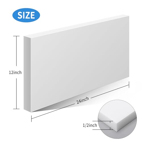 Image of High-Density Polyethylene (HDPE) Sheet, 12x12 Inches, 1 /2 Inch Thickness, Corrosion-Resistant, Impact-Resistant, High-Strength Plastic Sheet Board for Industrial, Craft & Home Projects - White