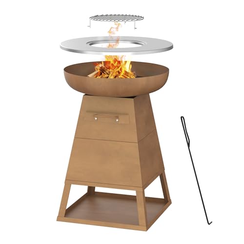 BALI OUTDOORS Braséro Plancha Rouillé en bois extérieur Cheminée Jardin