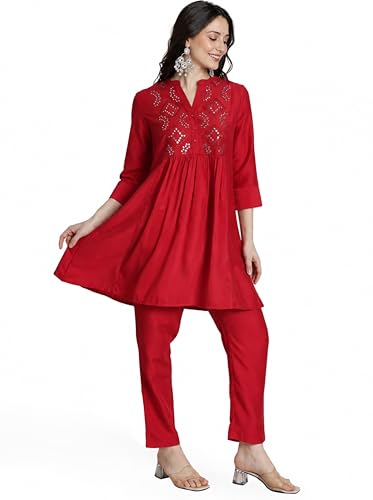 Pantalon Kurti femme ensemble Kaari rose tunique indienne droite col miroir