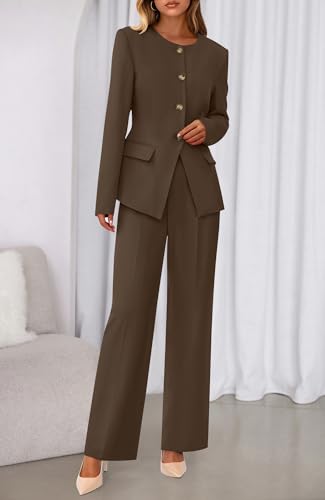 BTFBM Two Piece Set for Women Fall Fashion 2025 Business Casual Long Sleeve Blazer Jackets Wide Leg Pant Suits Pockets3