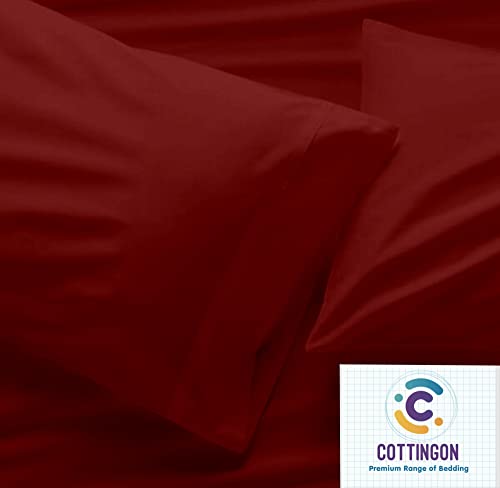 Image of Cottingon 5 PCs Split King Sheet Sets for Dual Adjustable Beds, Soft Luxury Microfiber XL Sheets for King Size Mattress Fits 15 to 18 deep Pocket, Burgundy