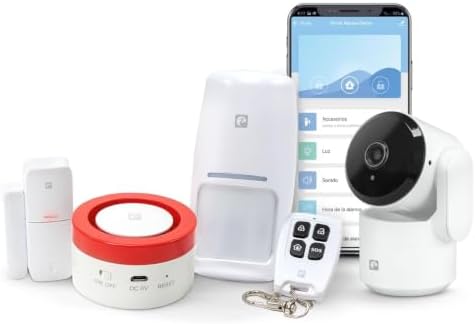 Garza Smart - Kit Sistema de Alarma y Seguridad Inteligente Wifi 2,4 GHz con Cámara 1080p 360º para el hogar, Sirena 120 dB, Sensores de Movimiento y Apertura de Puertas/Ventanas, Control por voz/app.