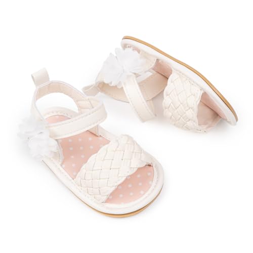Image of Meckior Baby Toddler Infant Girls PU Leather Soft Open Toe Summer Sandals Flower Princess Flat Shoes