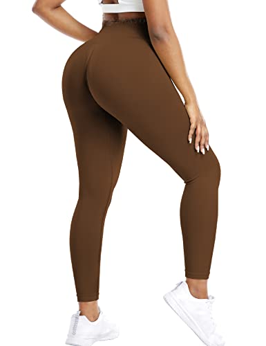 ZAAYO Scrunch Butt Sport Leggings Damen Gym Booty Fitness Blickdichte Lang Sporthose Tights Russet Brown X-Small