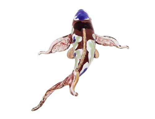 WitnyStore 5" Red Blue White Koi Carp Fish Artistic Blown Glass Figurine Premium Hand-Blown Statue Tabletop Decoration Unique Collectible for Adult Collectors Handcrafted Elegant Home Room Decor