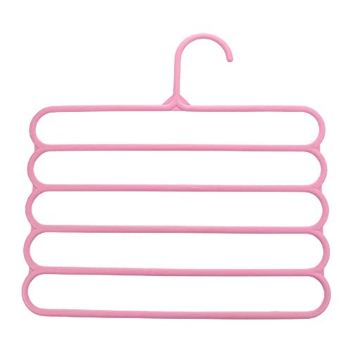 Plastic Pants Hangers, Multifunction Space Saving Trousers Hanger, Multilayer Trousers Scarf Hanger Closet Organizer Storage Rack(pink)
