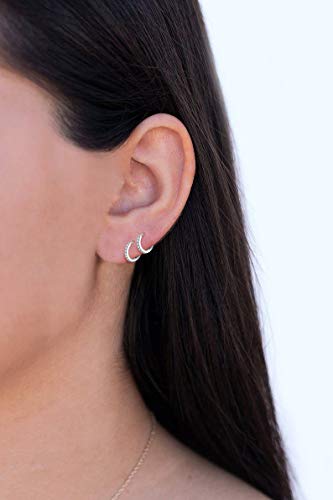 925 Sterling Silver Post Small Hoop Earrings Cubic Zirconia Huggie Hoop Earrings,3 Pairs 14K White Gold Plated Cartilage Piercing Earrings Ear Cuff Tiny Hoop Earrings For Women Men 8Mm 10Mm 12Mm #TOP1
