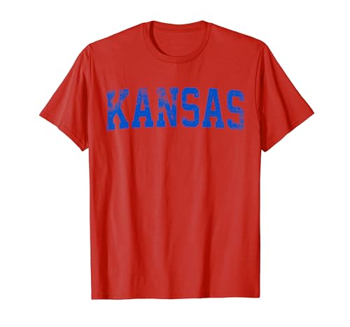 Camiseta vintage de Kansas, azul retro, desgastada por Kansas, color carmesí Camiseta