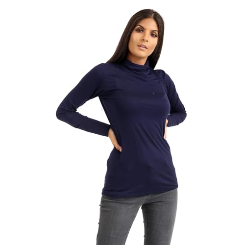 Polo col roulé bleu marine pour femme en coupe ajustée stretch de qualité supérieure