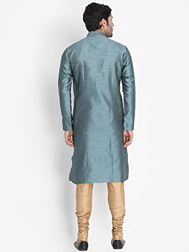 Image of VASTRAMAY Men's Aqua Cotton Silk Blend Kurta and Pyjama Set