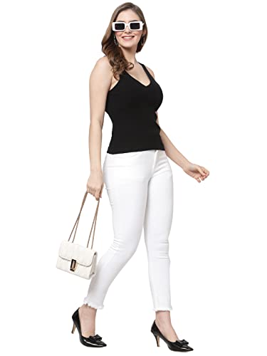 Image of Kalt Women Knitted, Ribbed Cotton Fitted Sleeveless V-Neck Cami Tank Top for Women Stylish