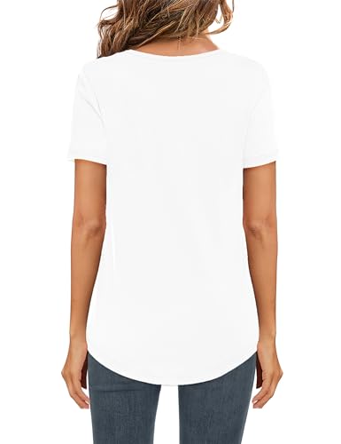 Elesomo Womens T Shirts V Neck Summer Short/Long Sleeve Cotton Tops Tees4