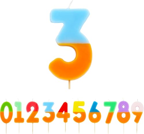 Talking Tables Orange and Blue Number 3 Candle for Cakes | Colourful Birthday Cake Topper Decorations for Kids Party, Boys 13th, Girls, Anniversary, Milestone