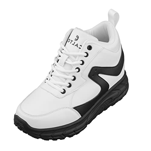 Image of CALTO Men's Invisible Height Increasing Elevator Shoes - White /Black Lace-up High-Top Hiking Style Sneaker Boots - 4 Inches Taller - S22773 - Size 11 D(M) US
