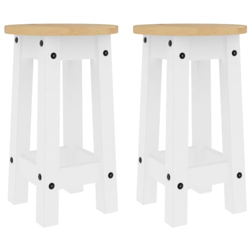 vidaXL Taburetes Altos de Cocina 2 uds Madera Maciza de Pino Blanco, Taburete Alto, Taburete de Bar, Silla de Bar, Taburete Alto de Cocina, Silla