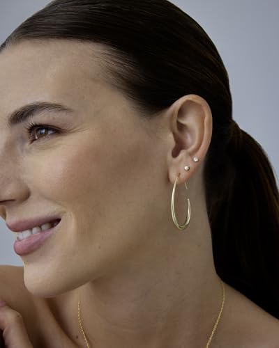 PAVOI 14K Gold Plated 925 Sterling Silver Post Lightweight Teardrop Hoop Earrings for Women | Large Oval Pull-Through Statement Earrings4