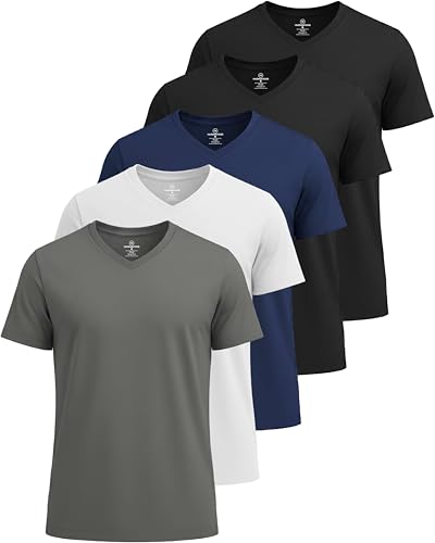 Image of 5 Pack: Men's V-Neck Dry-Fit Moisture Wicking Active Athletic Tech Performance T-Shirt