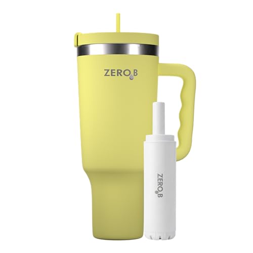 Image of ZeroB H2OHH Tumbler with Purifier | 1 Litre SS304 Tumbler | Removes 99.9% Bacteria & Viruses | Eco-Friendly | Travel, Gym, Office, College | 2 Extra Filter Pads, 2 Straws Included. (YELLOW)