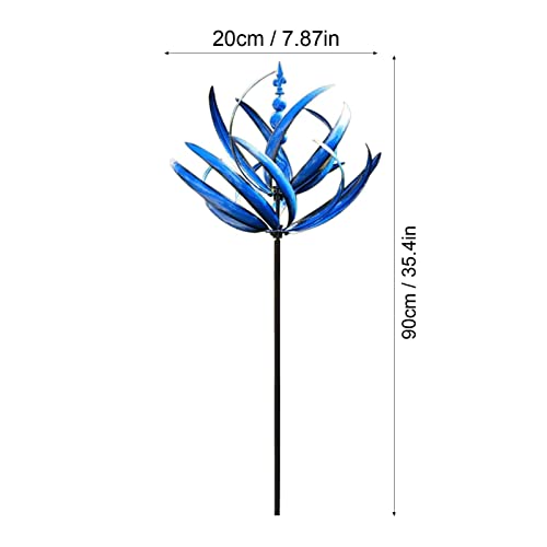 20×90 cm Windrad Für Draußen Buntes Windrad Für Den Garten Wetterfest Gartenstecker Windspiel Gartendeko Metall Windspiel Windmühle Blumenstecker Kinetische Skulptur Für Hof Und Garten (Blau) – Bild 3