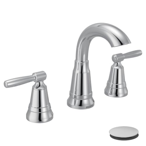 Image of Moen Halle Chrome Widespread Traditional Bathroom Faucet with Drain Assembly for 3-Hole Applications, 84972C