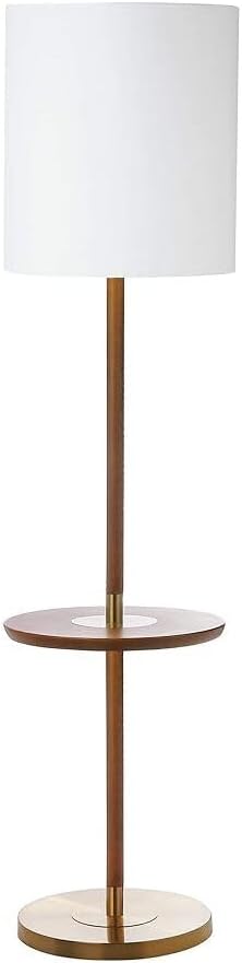 Brown and Brass Mid-Century Modern Floor Lamp with Table