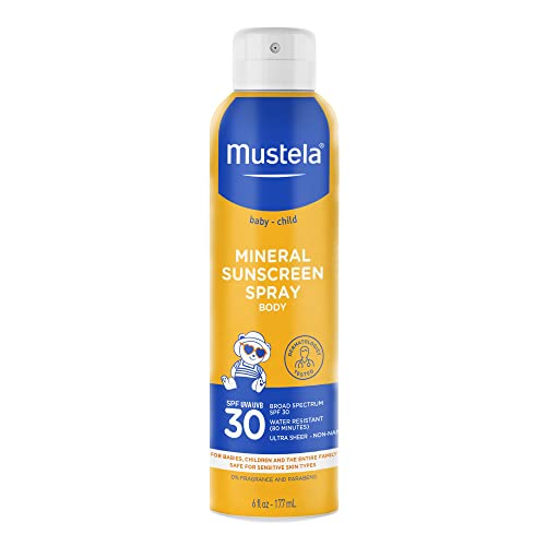 Mustela Baby Mineral Sunscreen Spray SPF 30 Broad Spectrum – Body Sun Spray for Sensitive Skin – Water Resistant & Fragrance Free – 6 fl.oz.