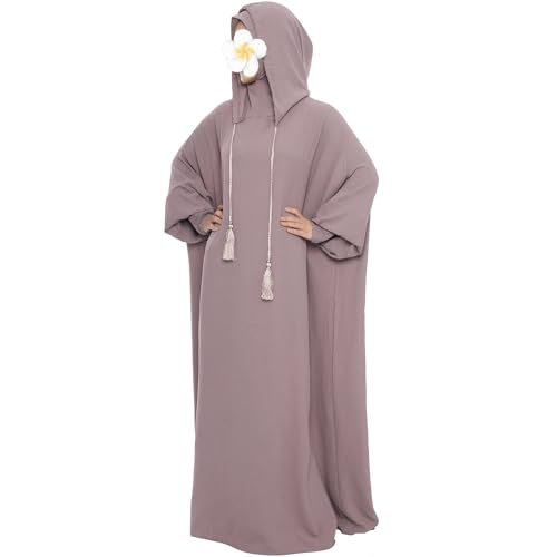 khalat Muslim Prayer Dress Abaya Solid One-Piece Hoodie Abaya Dress for Women Long Maxi Dress Islamic Dubai Jilbab Taro