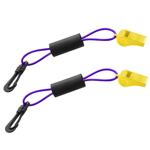 Seenelling 2 Pcs Whistle with Lanyard for Safety Boat Whistle Coast Guard Approved Float Boat Marine Camping Hiking Hunting Fishing Survival Rescue Signaling ski Accessories (Black,Yellow and Purple)