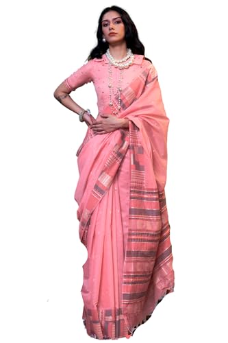 Image of SGF11 Women's Soft Cotton Linen Silk Saree With Unstitched Blouse Piece