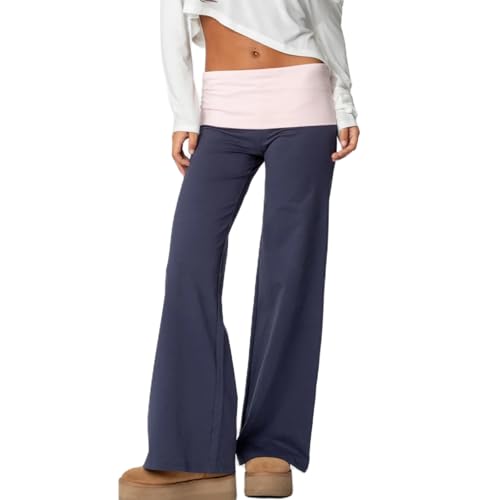 Women’s Casual Pants Low Rise Foldover Waist Palazzo Lounge Trousers Spring Summer Comfy Baggy Wide Leg Pants