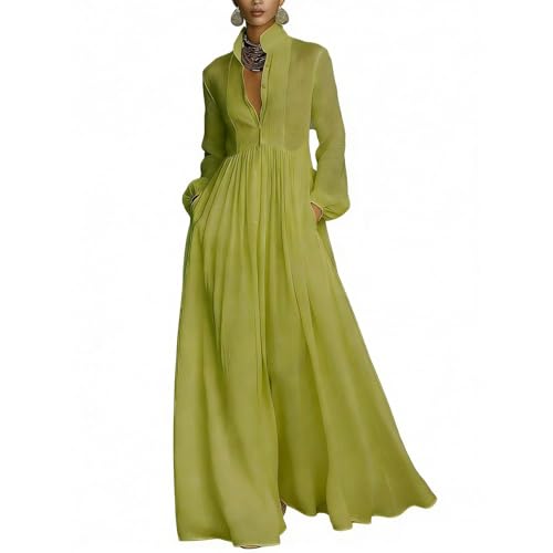 Robe chemise en lin femme col en V manches longues vêtement été