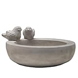 Cement Bird Bath Bowl with Engraved Floral Design, Round Decorative Bird Figurine Bowl, Washed Concrete Finish, Outdoor Garden Bird Feeder & Water Bowl: 9.50"x8.50"x4.50"H