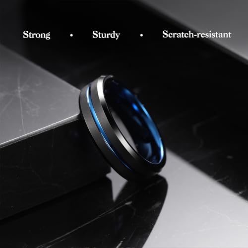 Image of King Will Tungsten Carbide Wedding Band for Men Women-6 /8 /10mm Width Multicolor Available with Grooved Center Wedding Ring Suitable for Work, Gym Comfort Fit Size 4-16