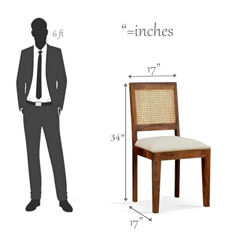 Image of Premium Sheesham Wood Dining Chair with Cushion Set of 2 | Cane Chairs for Balcony | Garden and Outdoor Chair | Home Office Chairs | Dining Room Furniture | Wooden Chair | Set of 2,